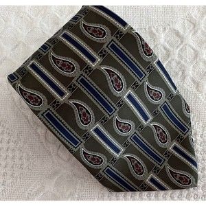 Louis Feraud Green Gray Blue Geometric Men's Necktie 100% Silk Tie